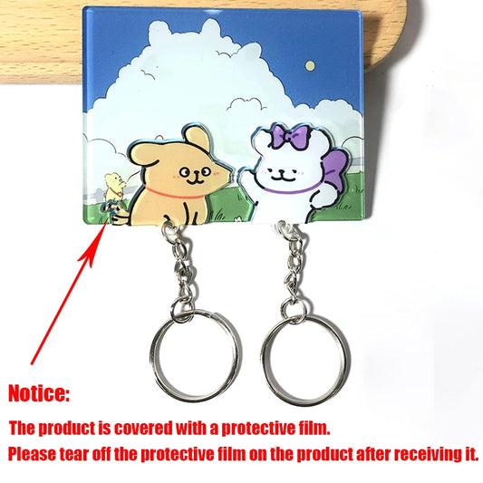 1set Couple Keychain Hanger Wall Key Holder Home Decor Cartoon Kawaii Key Pendant Backpack Key Ring Storage Rack For Lover Gifts
