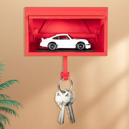 Car Garage Key Holder Wall-mounted Garage Shaped Key Organizer with Opening Door Creative Decorative Key Hook for Home Office